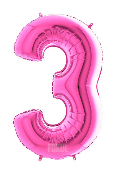 FOKUL Folyo Balon Pembe Renk 100 Cm 40 Inç 3 Yaş Büyük Rakam Folyo Yaş Balonu...