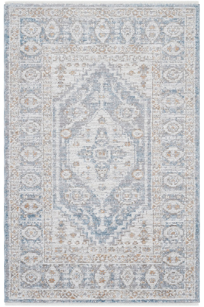 Cool Halı Belina Cream Blue Vintage Round Carpet – Ethnic Pattern Classic Loop Rug for Living Room