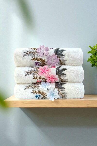 asev tekstil 30X50 cm Guipure Flower Embroidered 3-Piece Kitchen Towel |   Hand Towel |   Face Towel Set