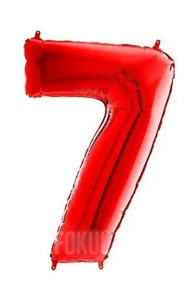 FOKUL Folyo Balon Kırmızı Renk 100 Cm 40 Inç 7 Yaş Büyük Rakam Folyo Yaş Balo...