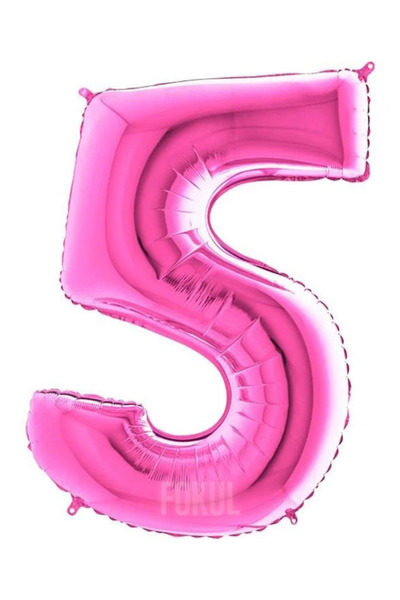 FOKUL Folyo Balon Pembe Renk 100 Cm 40 Inç 5 Yaş Büyük Rakam Folyo Yaş Balonu...