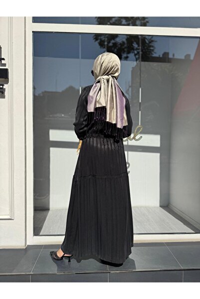 MissWhence Striped Waist Cinch Women's Cupro Dress Black