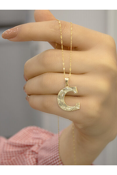 Zeynepli gold & jewelry 14 Ayar Altın Press Füzyon C Harfli Kolye