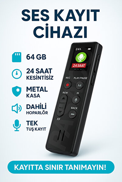 PASACO 64 Gb 24 Saat Kayıt Led Ekranlı Profesyonel Ses Kayıt Cihazı Okul Ders Not,toplantı