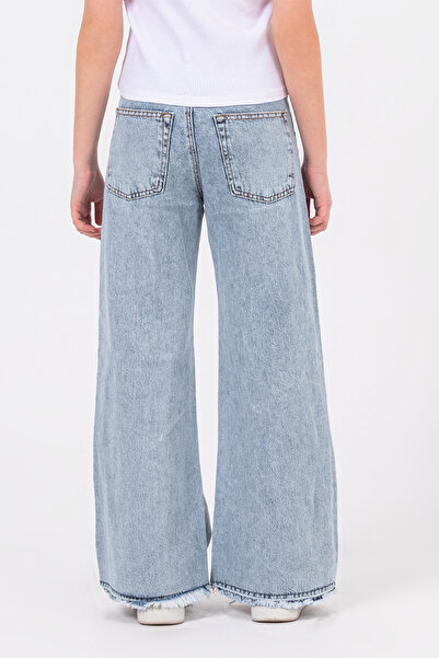 DMB BOYS & GIRLS Yüksek Bel Bol Paça Palazzo Kız Çocuk Kot Pantalon Ayarlanabilir Bel
