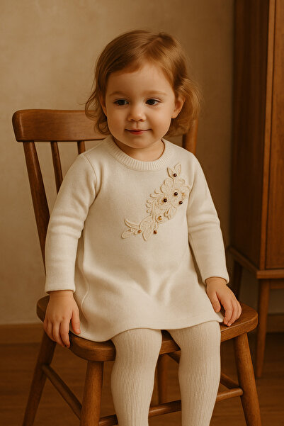 Babyhola Kız Çocuk Boncuklu Triko Bayramlık Elbise 6002