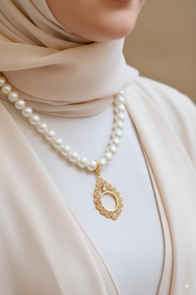 TwinsCollection Çeyrekli Altın Uyumlu 12mm Incili Kolye