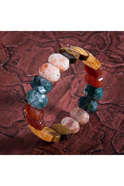 Saff Doğal Taş Money and Blessings Natural Stone Bracelet (Citrin, Tiger Eye, Sun Stone, Agate)