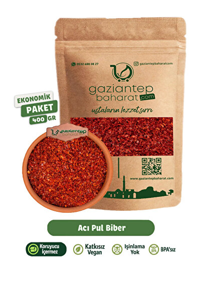 Gaziantep Baharat Acı Pul Biber 400gr – Doğal Katkısız Gaziantep Yöresel Baharat