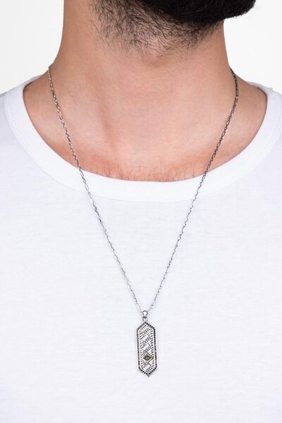 So CHIC... Warrior Shield 14K Gold Men's Silver Necklace