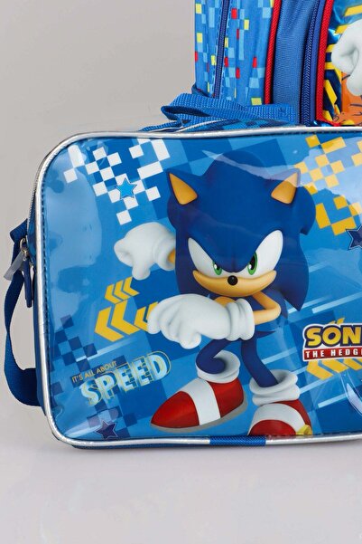 Sonic Geantă de școală Sonic cu licență de sezon nou - Set de papetărie pentru prânz și creion