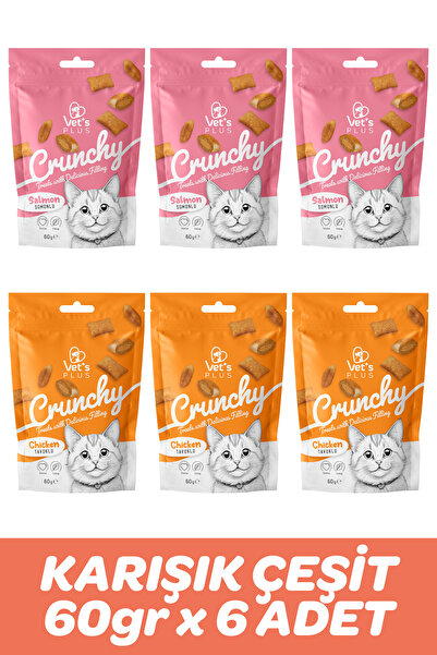 Vet's Plus Crunchy Karışık Kedi Ödülü 60gr (6 Adet) - Somonlu ve Tavuklu İçi ...