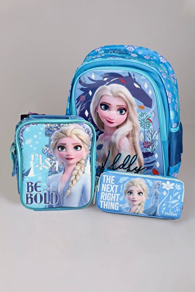 ELSA DEKOMUS LİSANSLI "MAVİ KARLAR ÜLKESİ ELSA KOLEKSİYONU" OKUL ÇANTASI,BESLENME ÇANTASI VE KALEM ÇANTAS