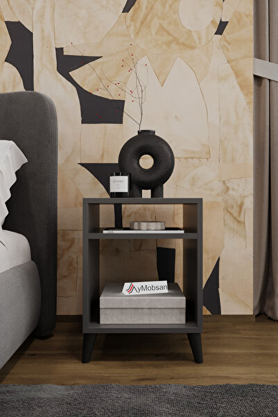 AYMOBSAN Simina Açık Raflı Komodin Yatak Yanı Sehpa Antrasit