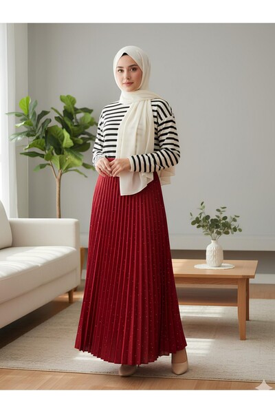 Modamorfo Stone Pleated Skirt - Red