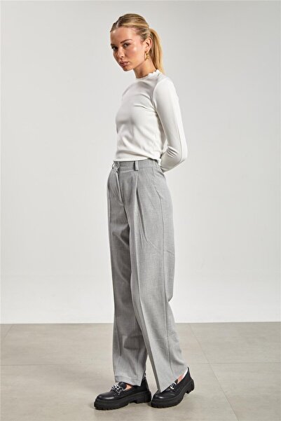 BARRELS AND OIL بنطلون بالازو نسائي بخصر مطاطي - رمادي فاتح