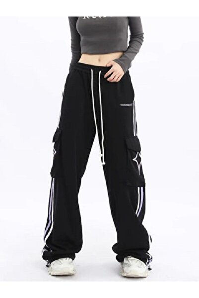 EDVESS Φαρδύ μαύρο παντελόνι με αστεράκια