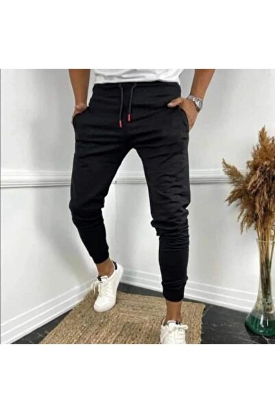 Deep sense Pantaloni de sport negri pentru bărbați, cu picioare înguste bumba...