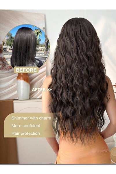 AKOLİFE Kahverengi Afro Dalgalı Yarımay + 2 Yan Çıt Çıt Saç Postiş ( 3 Parça Set) - Isıya Dayanıklı