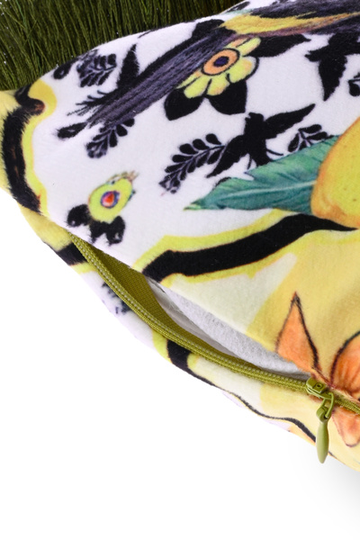 DECO Yellow Background Pattern - Digital Printed Velvet Throw Pillow Cover with Fringed Mexican Women's Portrait