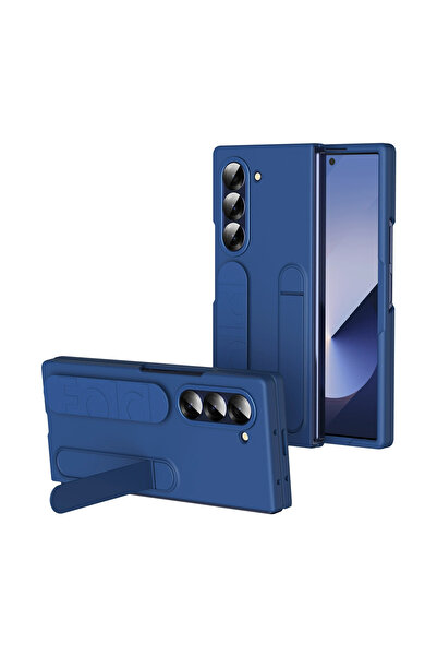 REDz Accessories Husă pentru Samsung Galaxy Z Fold 7, suport pliabil și mâner, folie de protecție pentru ecran din sticlă, albastră