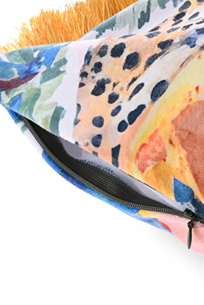 DECO African Tropical Pattern Velvet Throw Pillow - Digital Printed, Fringed