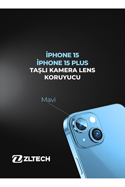 ZLTECH iPhone 15/15Plus Uyumlu Taşlı Kamera Lens Koruyucu