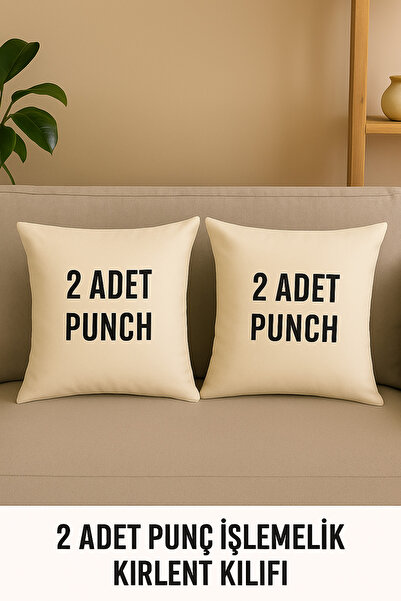 ÇIQRIK HOME 2 Adet Natural Fermuarlı Punch İşlemelik Kırlent Kılıfı-Kırlent A...