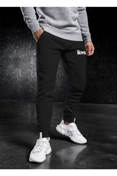 Deep sense Ανδρικό χοντρό μαύρο χειμερινό παντελόνι με τύπωμα Skinny Leg Jogger βαμβακερό