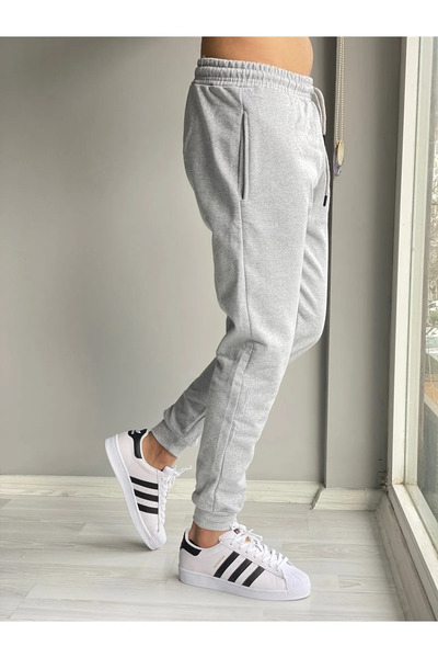 Deep sense Erkek Slim Fit Pamuklu Dar Kesim Jogger Gri Eşofman Altı Dar Paça