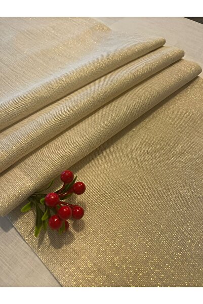 Zeren Home Linen Look Glitter Linen Gold Runner 40 x 160