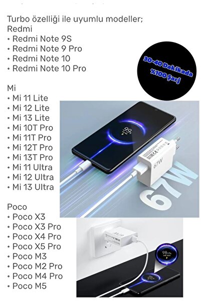 Shavingtech Xiaomi Redmi Note 11/11pro/12/12 Pro/13/13pro Uyumlu 4g Turbo Şarj Aleti 120 watt Set