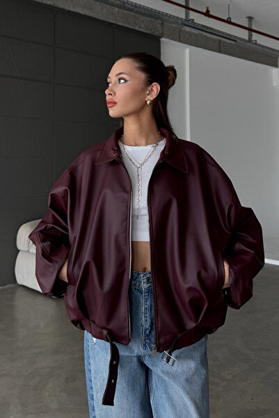 Karabulut Kadın Oversize Deri Ceket– Oversize Relax Fit, Fermuarlı Kemer Detaylı Günlük Kadın Ceket