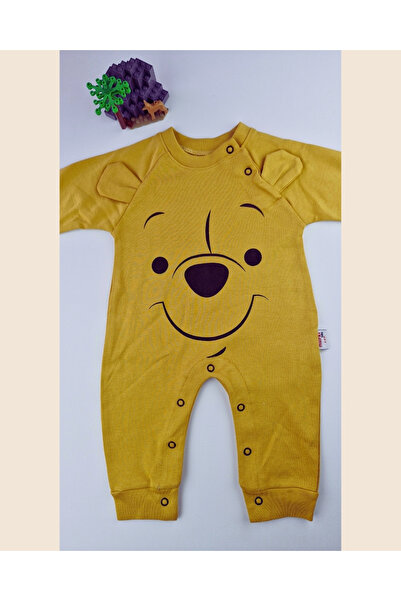 BYMURAT BABY Mustard Yellow Cotton Teddy Bear Patterned Baby Romper - 3-6 Months