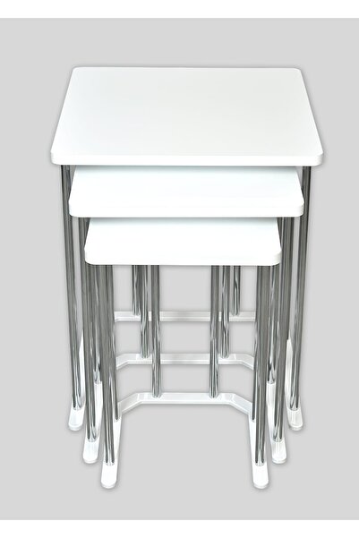 usta mekan Tokyo Gümüş Beyaz Mdf 3 lü Kare C Zigon Sehpa