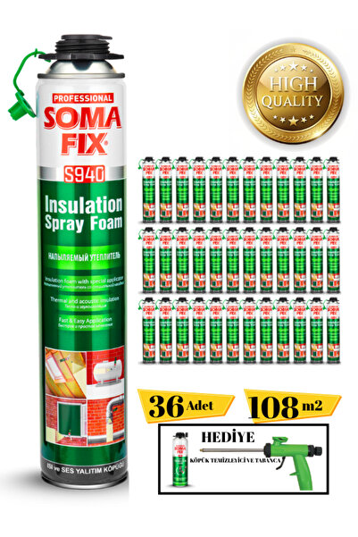 Somafix Poliüretan Termal Isı Ve Ses Yalıtım Sprey Köpük (36 ADET) Tabanca Ve...