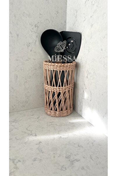MİESSA Bohemian Style Wicker Spoon Rest, Kitchen Organizer Multipurpose Wicker Vase, Countertop Wicker Spoon Rest