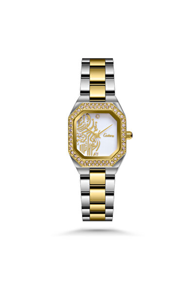 catera ساعة نسائية تعبر عن الأصالة ستيل بلون فضي وذهبي ميناء ابيض