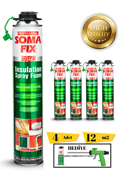 Somafix Poliüretan Termal Isı Ve Ses Yalıtım Sprey Köpük (4 ADET) Tabanca Ve ...
