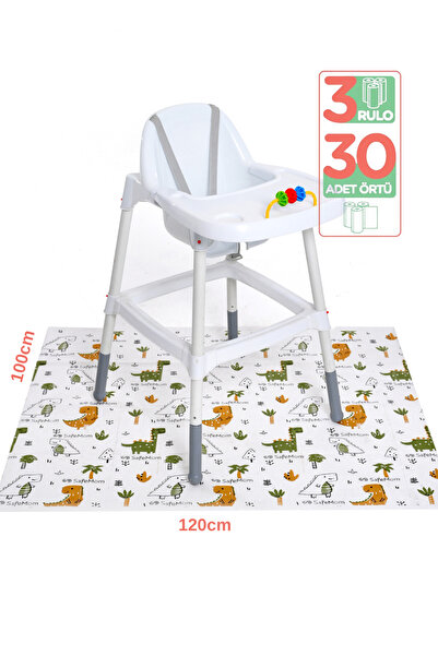 SafeMom Su Geçirmez Kağıt Aktivite Örtüsü - Mama Sandalyesi Örtüsü - 3'lü Pak...