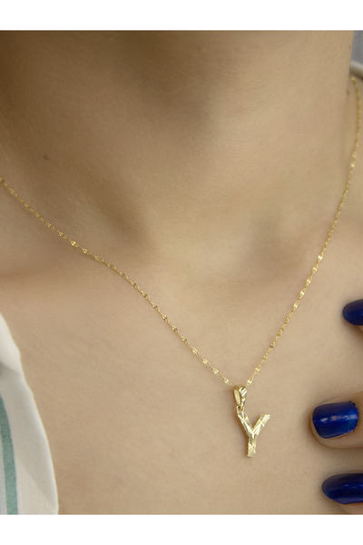 Zeynepli gold & jewelry 14 Ayar Altın Küçük Füzyon Y Harfli Kolye