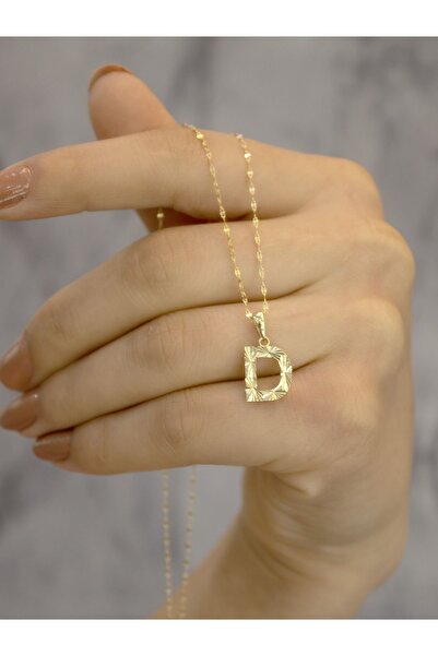 ZEYNEPLİ GOLD 14 Ayar Altın Küçük Füzyon D Harfli Kolye