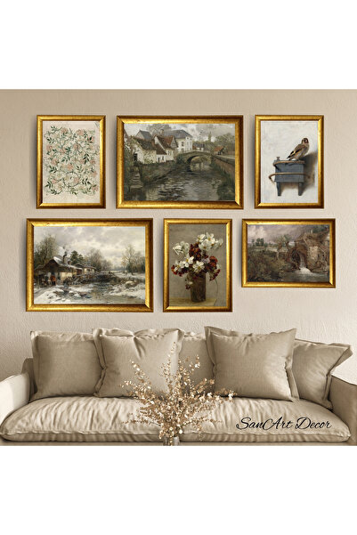 Sanart Set de pictură în ulei cu rame, picturi înrămate de 6 piese, picturi r...