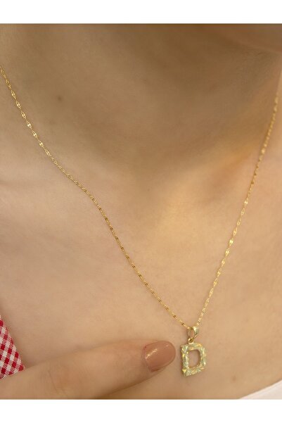 ZEYNEPLİ GOLD 14 Ayar Altın Küçük Füzyon D Harfli Kolye