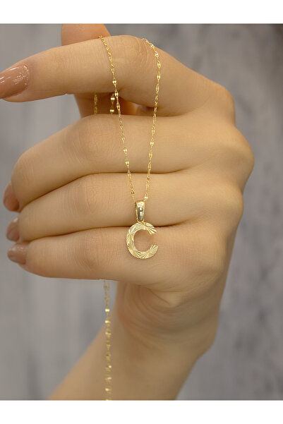 ZEYNEPLİ GOLD 14 Ayar Altın Küçük Füzyon C Harfli Kolye