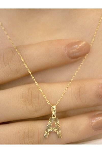 ZEYNEPLİ GOLD 14 Ayar Altın Küçük Füzyon A Harfli Kolye