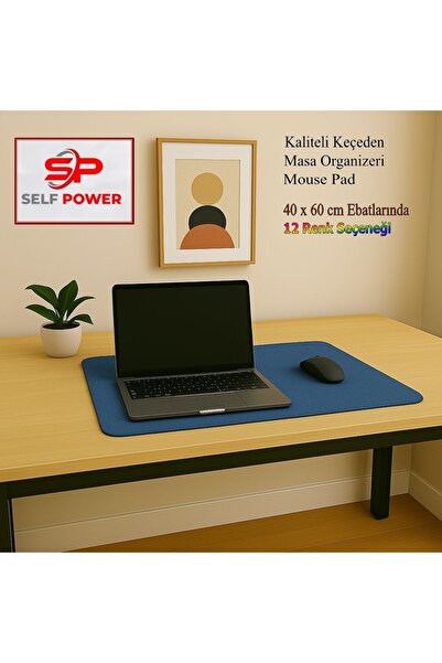 Self Power Mavi Kalın Keçe Çalışma Masası Düzenleyici Mouse Pad (60 x 40 cm)
