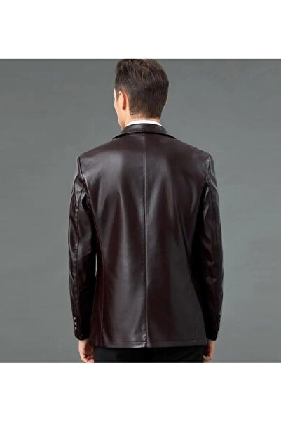 NYC GİYİM TEKSTİL Hakiki deri ince kesit blazer klasik ceket