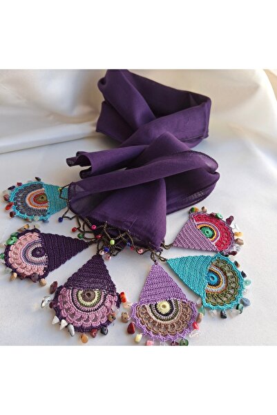 azra takı tasarım Handmade Authentic, Purple and Colorful Women's Scarf.