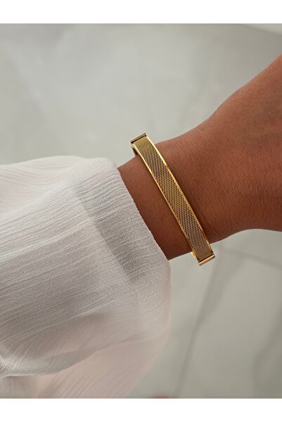 HERCY Hasır Model Gold Renk Ithal Paslanmaz Çelik Kelepçe Bileklik
